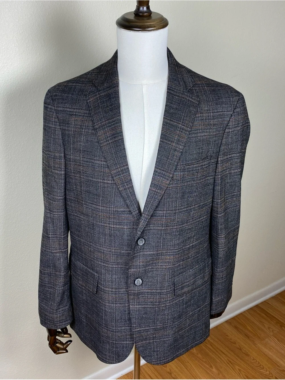 Joseph Abboud Heritage Men’s 42R Blazer Gray Brown Plaid Stretch 2 Button